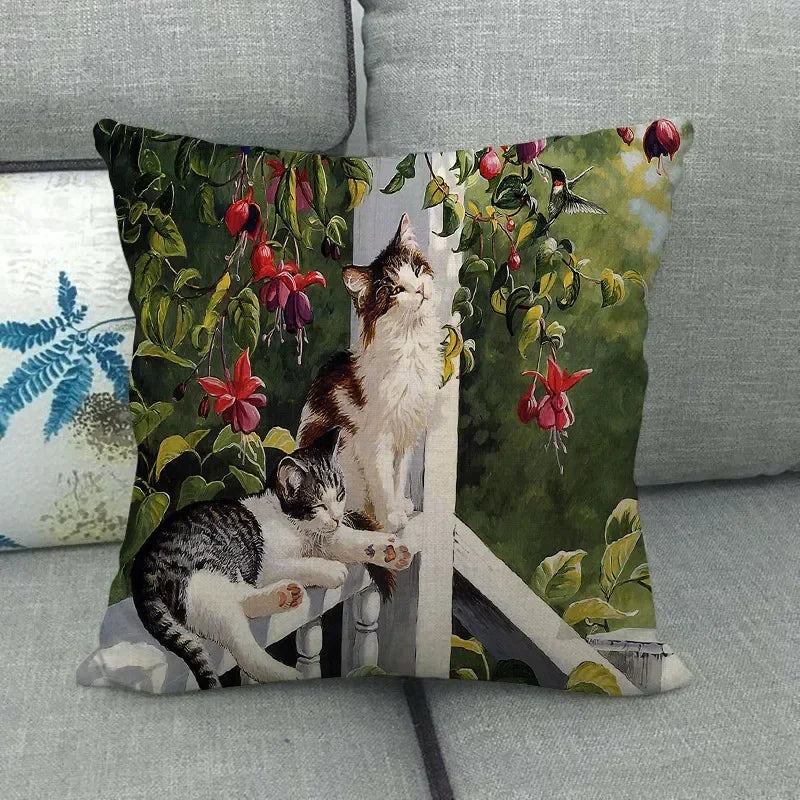 Axyaa Cat Garden Relax Pillowcase