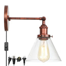 Axyaa Clear Glass Iron LED Wall Lamp Stair Light Fixture Vintage Industrial Plug-In Bedside