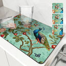 Axyaa Peacock Flower Absorbent Mat: Kitchen & Bathroom Antiskid Drying Pad