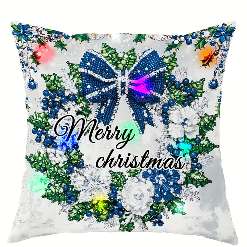 Axyaa LED Christmas Pillowcase with Santa Claus Snowman Garland Pattern