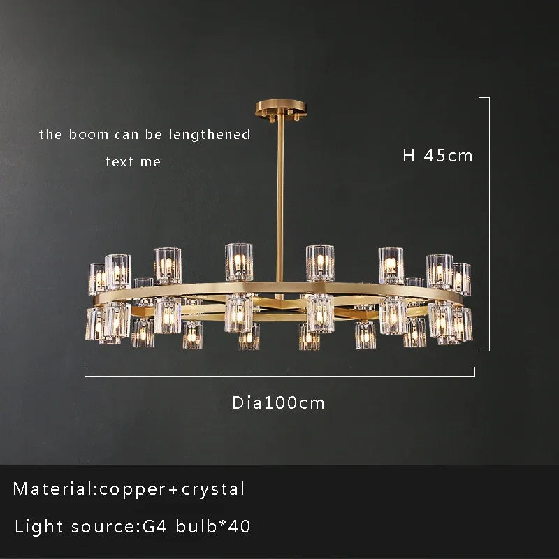 Axyaa Black Brass Crystal Chandelier - High Quality Luxury Ceiling Hanging Lamp