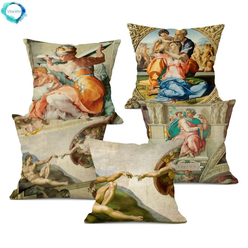 Michelangelo Genesis Mural Sofa Pillow Case by Axyaa - Renaissance Art Decoration