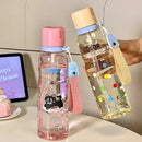 Axyaa Cartoon Plastic Water Bottle With Straw: Large Capacity Portable Sports Cup