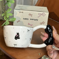 Axyaa Cute Cat Ceramic Coffee Mug with Large Handle and Knotbow Decor - 10oz