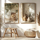 Axyaa Olive Tree Chair Canvas Art Poster Vase – Mediterranean Landscape Wall Art