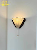 Axyaa Retro LED Wall Lamp Solid Wood Fabric Art Decor Bedroom Living Room