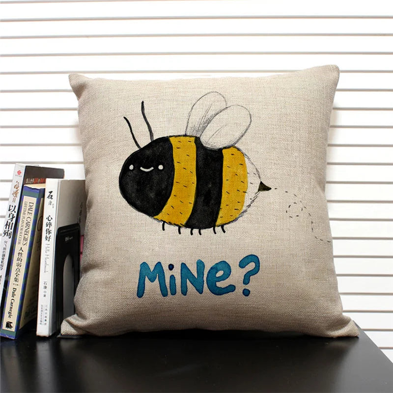 Axyaa Cartoon Animal Print 45x45cm Linen Cushion Cover - Sofa, Car, Chair Pillow Case