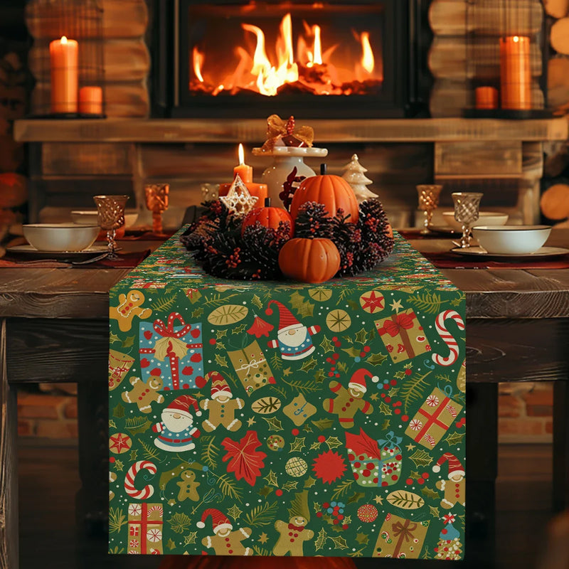Axyaa Christmas Cartoon Table Runner for Festive Kitchen Decor