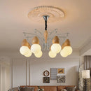 Axyaa Walnut Solid Wood Chandelier: New Chinese Style Lighting for Living, Dining, and Bedroom