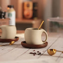 Axyaa 8oz Vintage Ins Style Beige Ceramic Mug Set with Wooden Tray & Coaster