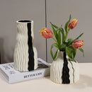 Axyaa Geometric Stripes Wave Ceramic Vase - Handmade Irregular Design