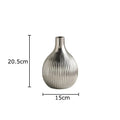 Axyaa Matte Silver Ceramic Striped Vase Room Decoration Artificial Flowers Bouquet