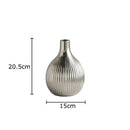 Axyaa Matte Silver Ceramic Striped Vase Room Decoration Artificial Flowers Bouquet