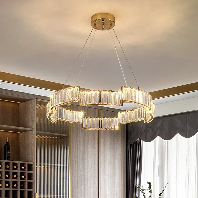 Axyaa Crystal Pendant Chandelier: Modern Luxury LED Lighting Fixture for Living, Dining, Kitchen, Bedroom