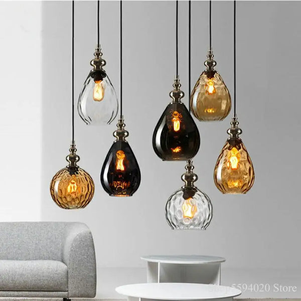 Axyaa Nordic Loft Vintage Glass Pendant Lights Hanging Lamp