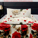 Axyaa Red & White Rose Cluster Bed Sheet & Pillowcase Three-Piece Set