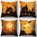 Axyaa Halloween Pattern Cushion Cover for Sofa, Bedroom, Car - Spooky Houses, Bats, Full Moon