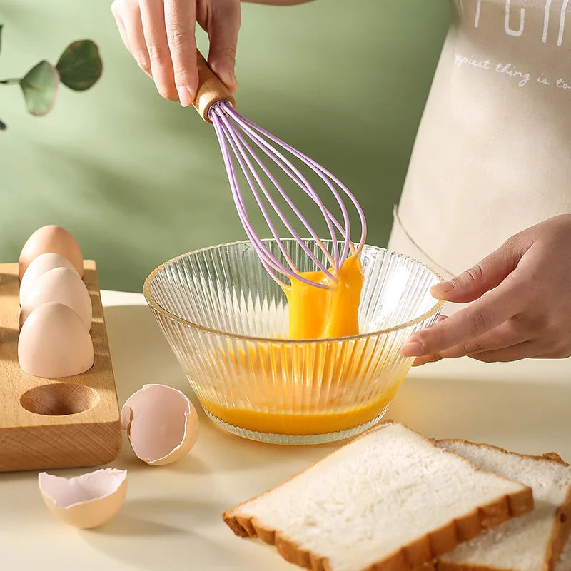 Axyaa Wooden Handle Silicone Whisk Mixer - Kitchen Baking Tool