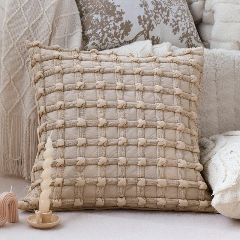 Nordic Quilted Cushion Cover 45x45cm for Indoor Living Room Sofa by Axyaa