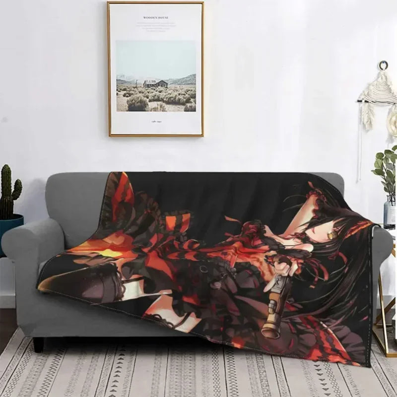 Axyaa Winter Anime Style Kurumi Blanket: Super Warm Flannel Throw for Bed & Couch