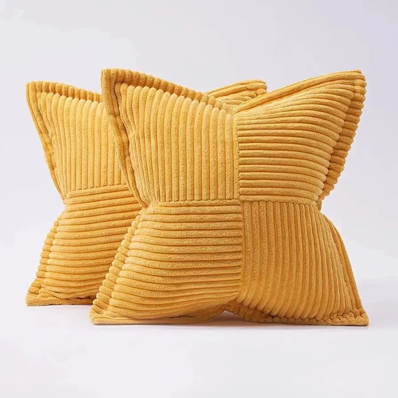 Axyaa Soft Corduroy Striped Border Throw Pillow Covers 18x18 Inch