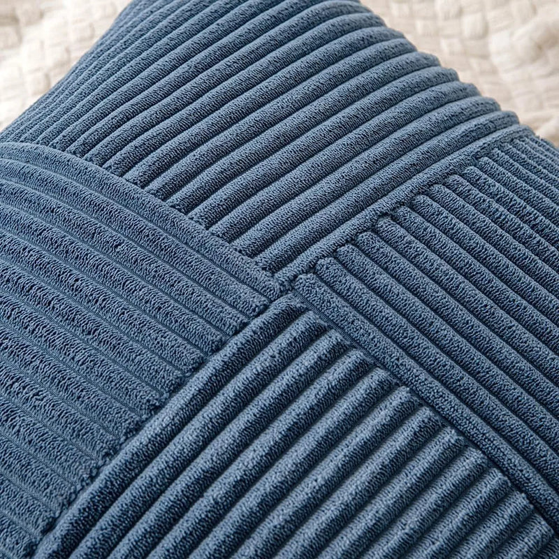 Axyaa Blue Corduroy Striped Throw Pillow Covers for Living Room, Bed and Sofa