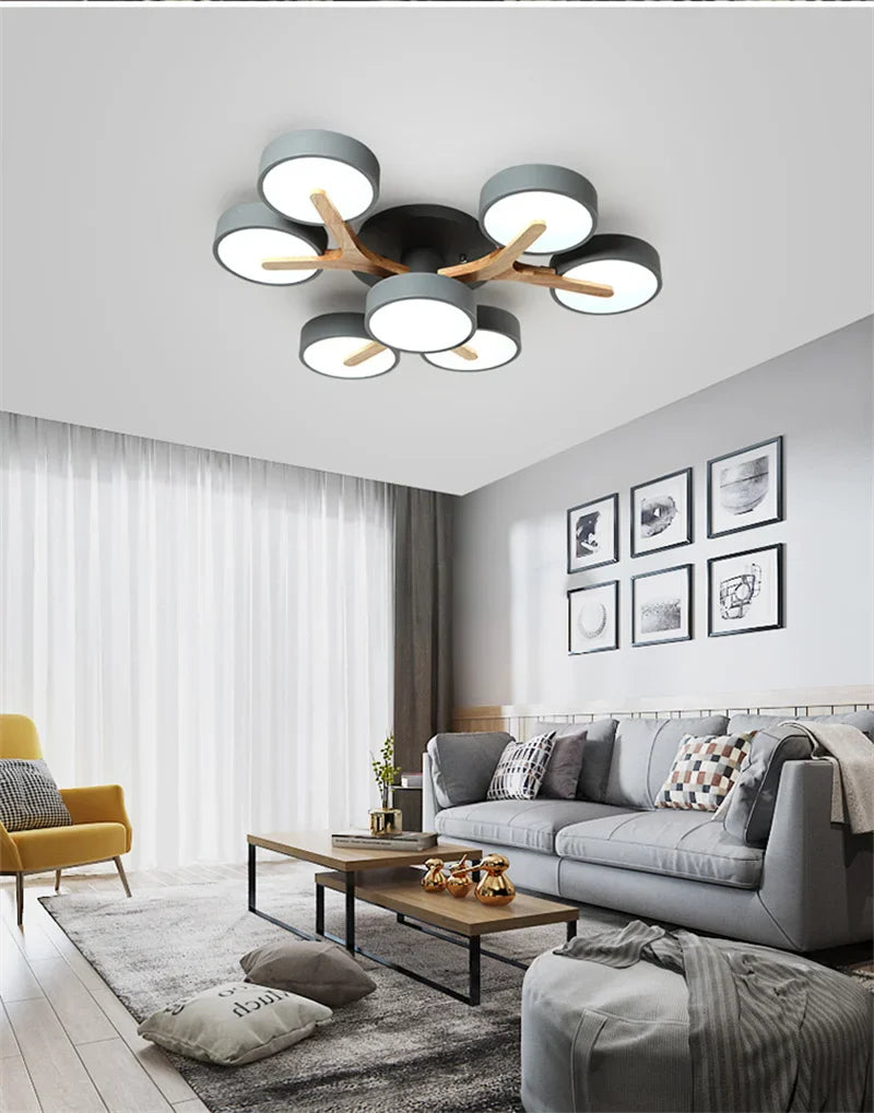 Axyaa Wood Art Tree Branch LED Chandelier for Modern Living Room and Bedroom.