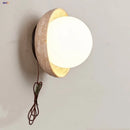 Axyaa Nordic LED Wall Light - White Glass Yellow Travertine Wood Canopy