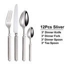 Axyaa Gold Cutlery Set Stainless Steel Mirror Sliver Fork Spoon Western Double Sided Pattern
