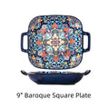 Axyaa Bohemian Ceramic Baking Dish Square with Handles for Pasta and Desserts