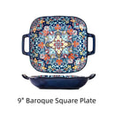 Axyaa Bohemian Ceramic Baking Dish Square with Handles for Pasta and Desserts