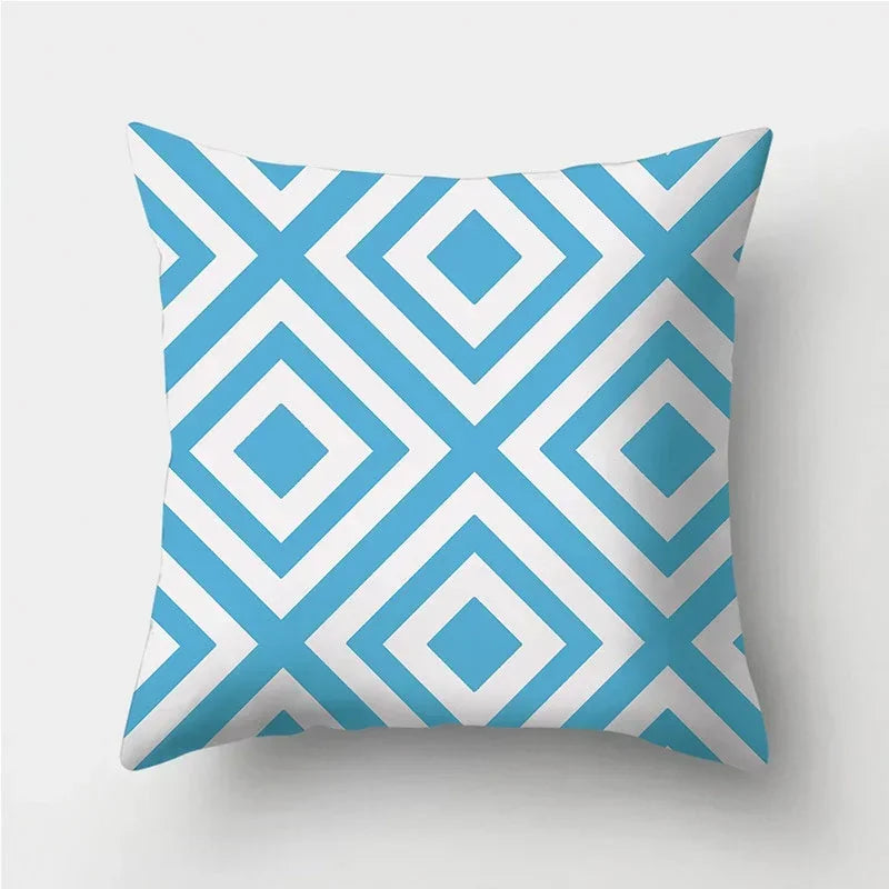 Axyaa Blue Geometric Pattern Cushion Cover for Living Room Sofa Decoration