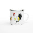 Axyaa Farm Chickens White Enamel Mug, 12oz Roosters Hens Coffee Cup
