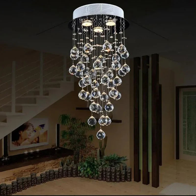 Axyaa Round Crystal Chandelier with LED Lights and Stainless Steel Base