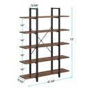 Axyaa 5-Tier Industrial Bookshelf, Vintage Style Bookcase 72"H x 47"L 12"W