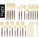 Axyaa Western Stainless Steel Cutlery Set with Imitation Wooden Handle