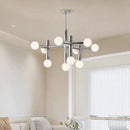Axyaa Mid-Century Chrome Chandelier with White Glass Shades