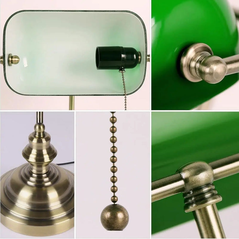 Axyaa Retro Industrial Green Glass Banker Table Lamp