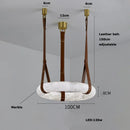 Axyaa Classic Marble Ring Chandelier LED Pendant Light Fixture Brown Leather Belt Lamp
