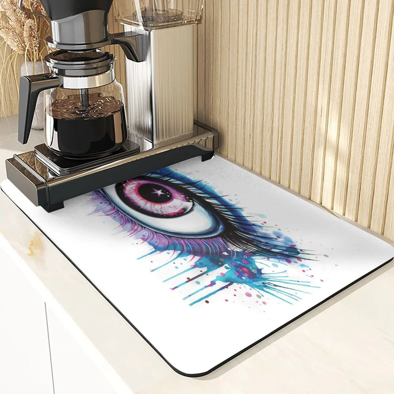 Eye Print Watercolor Style Absorbent Drying Mat & Coasters Set by Axyaa