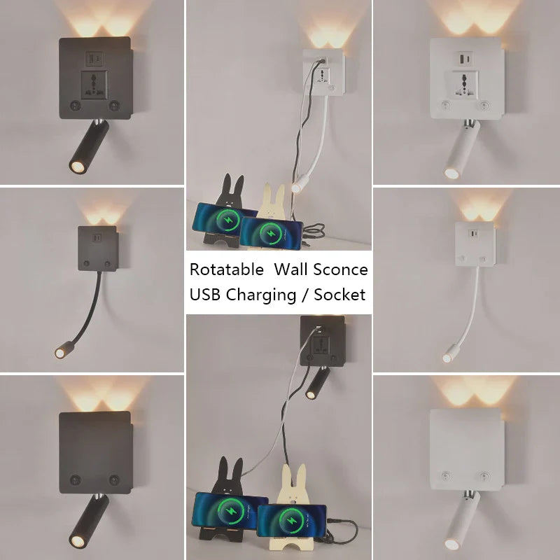Axyaa Rotatable LED Wall Sconce Lamp with USB Port, Modern Simple Design