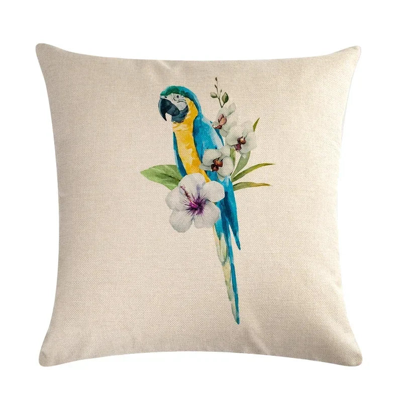 Retro Parrot Oil Painting Pillow Cover for Home Decor by Axyaa