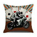 Retro Motorcycle Girls Linen Pillow Cover by Axyaa