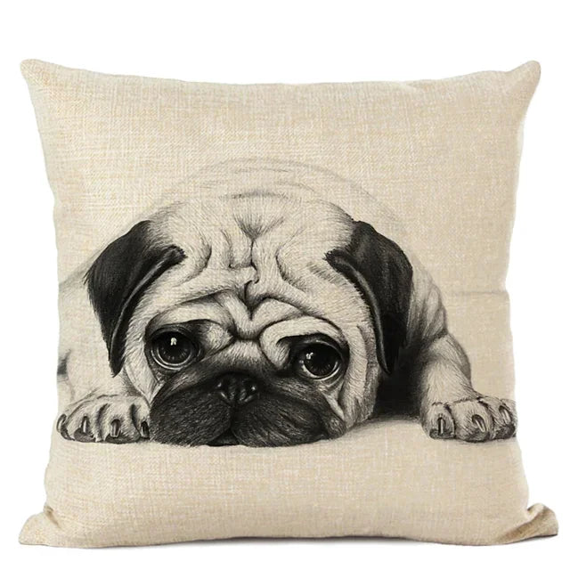 Cute Bulldog Hand-Painted Linen Pillowcase by Axyaa Teddy Collection