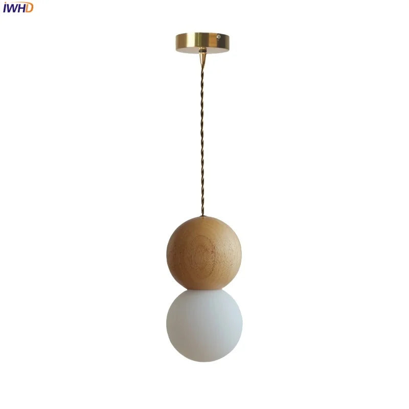 Axyaa Wood Glass Ball LED Pendant Lights Modern Nordic Hanging Lamp