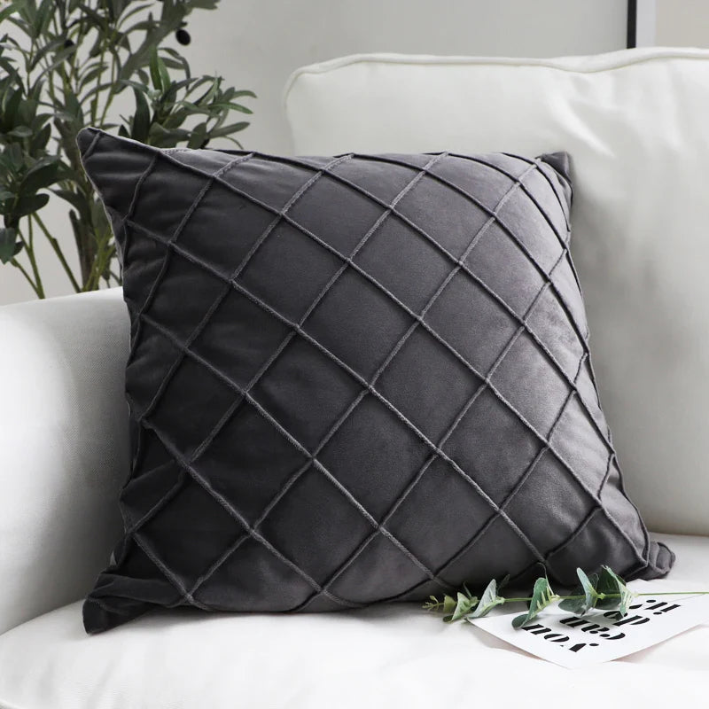 Axyaa Velvet Plaid Cushion Cover 45x45 Living Room Sofa Decor Nordic Style