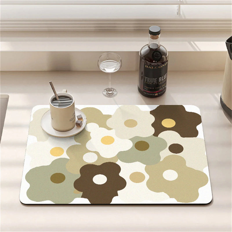 Axyaa Cartoon Flowers Silicone Coasters - Absorbent Kitchen Drying Mat