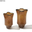 Axyaa Black Edge Glass Vase with Artificial Flowers for Chic Desk Decor