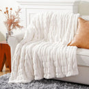 Axyaa Faux Fur Throw Blanket, Double Side Ruched Rabbit Fur, Soft Cozy Mink Blanket