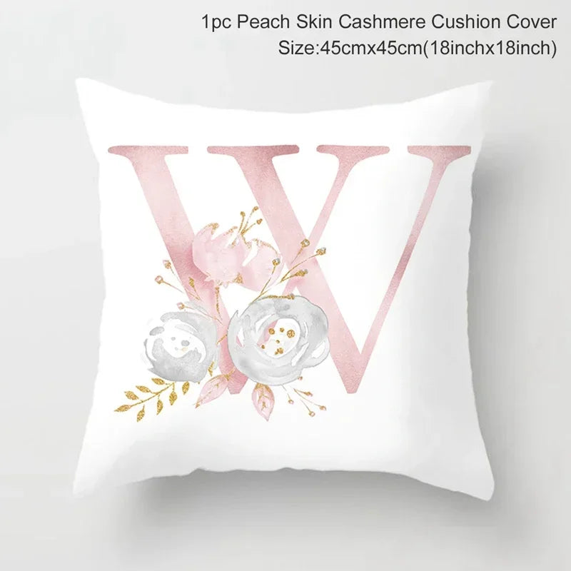 Axyaa Pink Letterwork Cushion Cover 45*45cm, Wedding Party Decor, Elegant Wedding Pillow